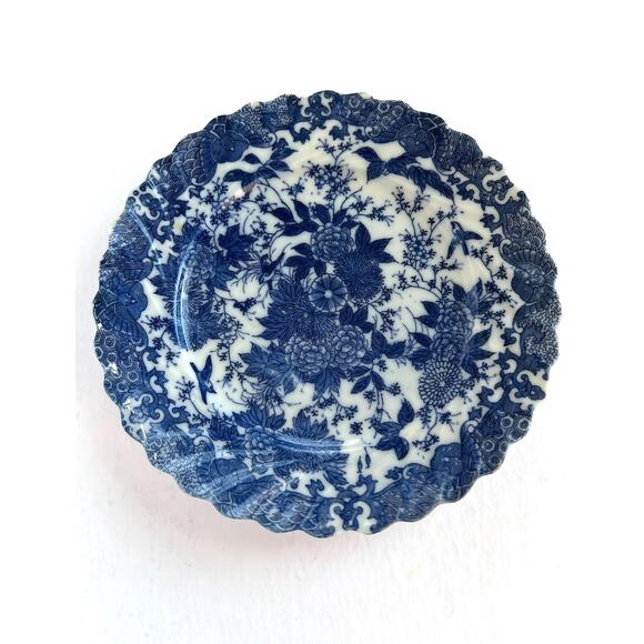 VNTG Blue & White Porcelain Transferware Plate 6" Japanese Chinoiserie Coastal - Picture 1 of 10